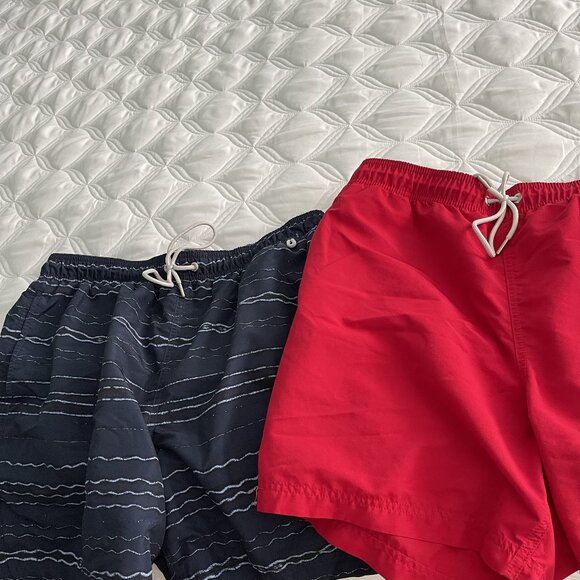 Lands' End Men's 6" Volley Swim Trunks Bundle Navy Printed and Red Size Large - Picture 1 of 7